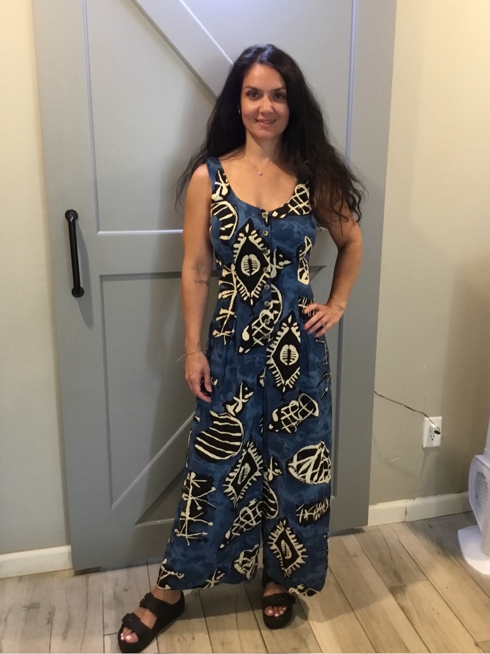 All that Jazz Blue and Cream Tribal Print Maxi Jumpsuit